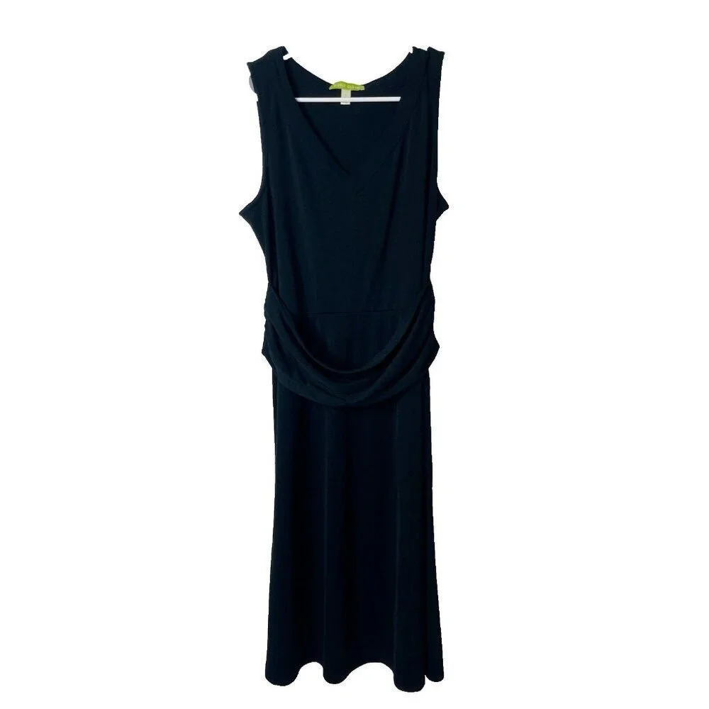 Sigrid Olsen Dress L Black Classic Ruched Flattering Business Casual Sleeveless